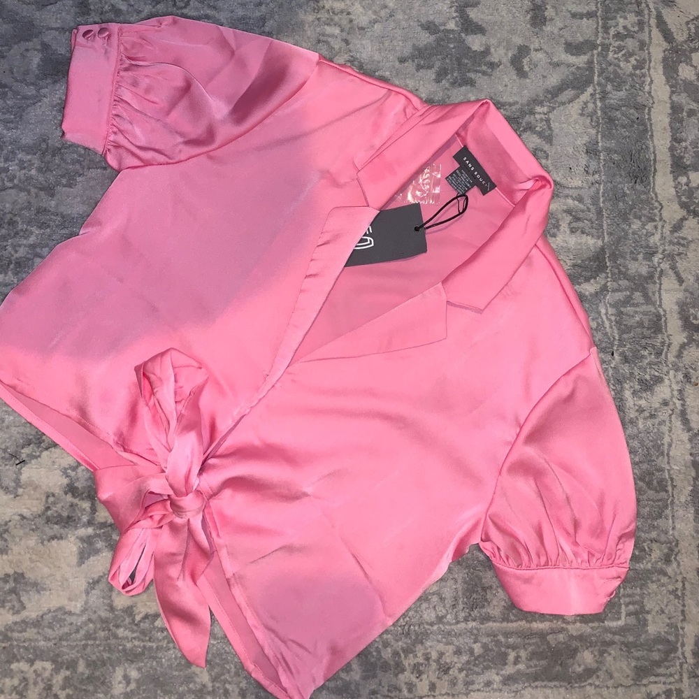 cropped tie front blouse